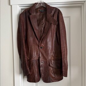 INC International Concepts Vintage Dark Brown Leather Blazer